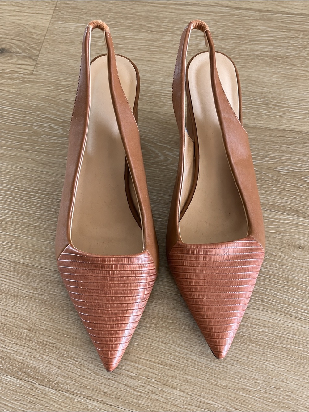 Pointed Slingback Mules in Cognac Brown